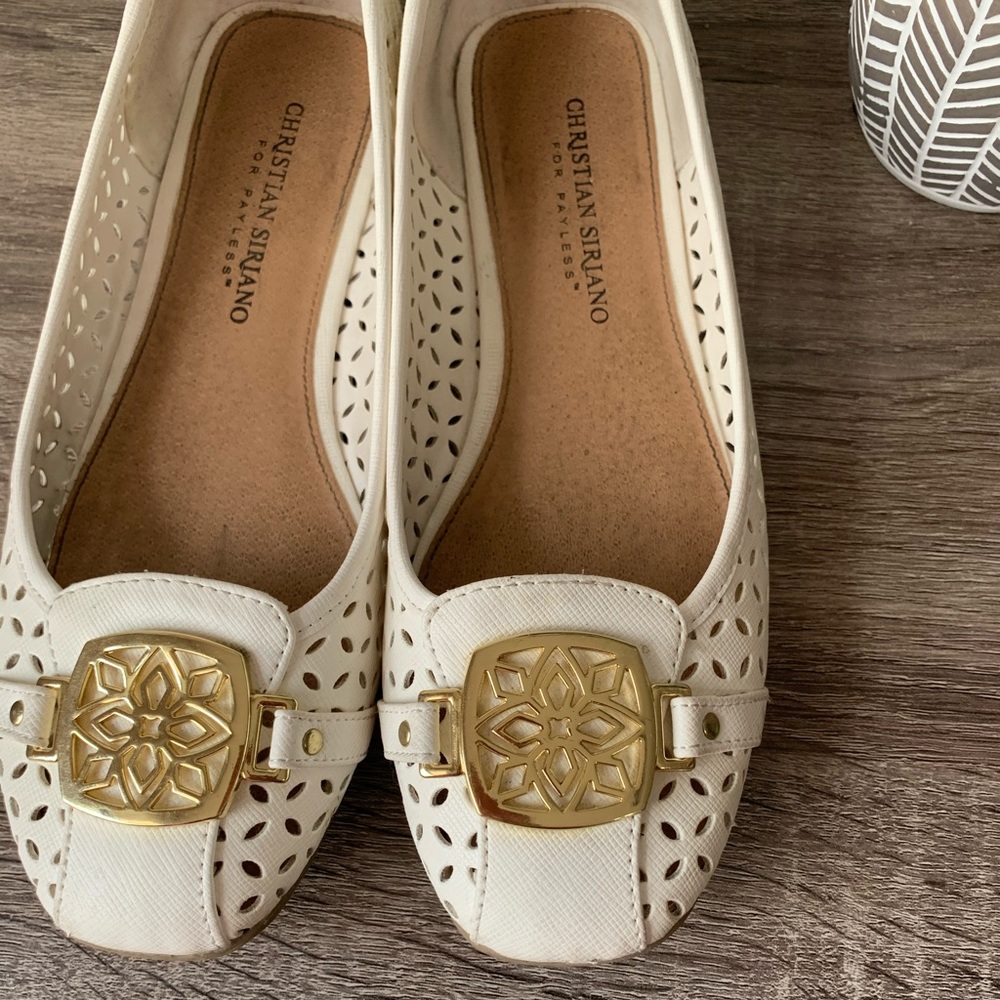 Christian Siriano White & Gold Ballerina Flats